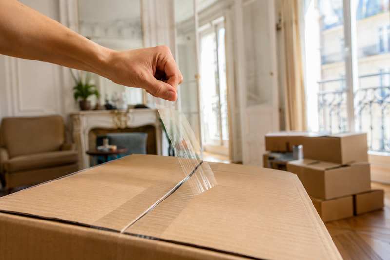 Fermeture d'un carton au ruban adhésif transparent