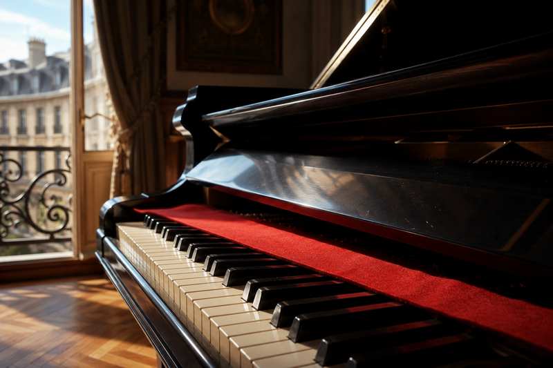 Clavier de piano protégé par une bande de feutre avant transport