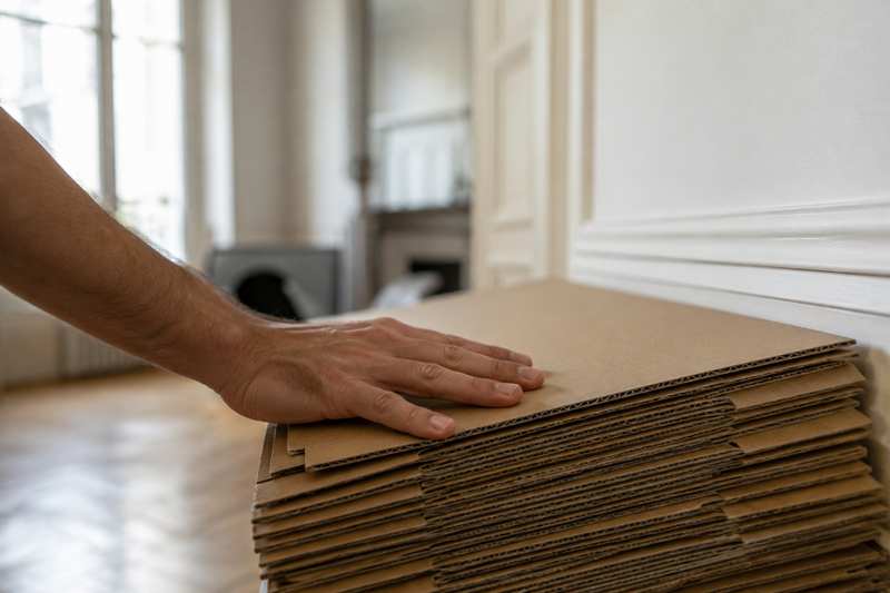 Comptage de cartons pliés à plat appuyés contre un mur