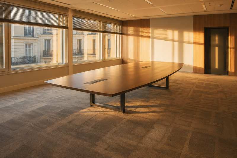 Salle de réunion vidée après un transfert de bureaux